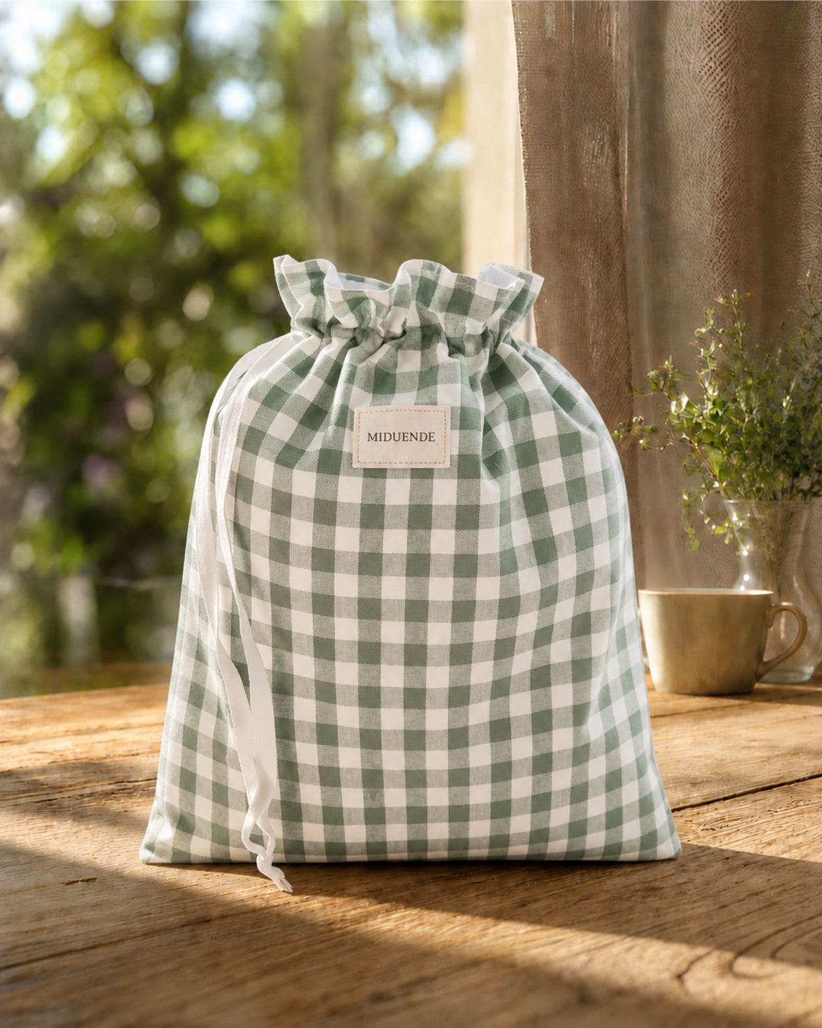 Bolsa organizadora personalizable de tela Vichy verde para viajes, maleta, gimnasio MiDuende