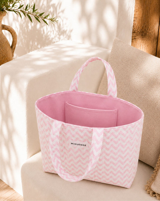 Bolso shopper en loneta de zigzag rosa con bolsillo interior personalizable para mujer de MiDuende