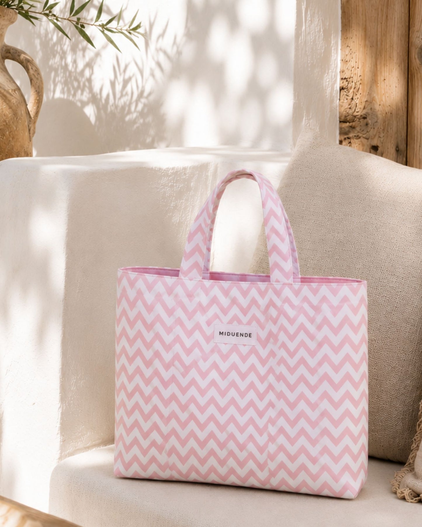 Bolso shopping de loneta zigzag rosa perfecto para tu dia a dia, perosnalizable MiDuende