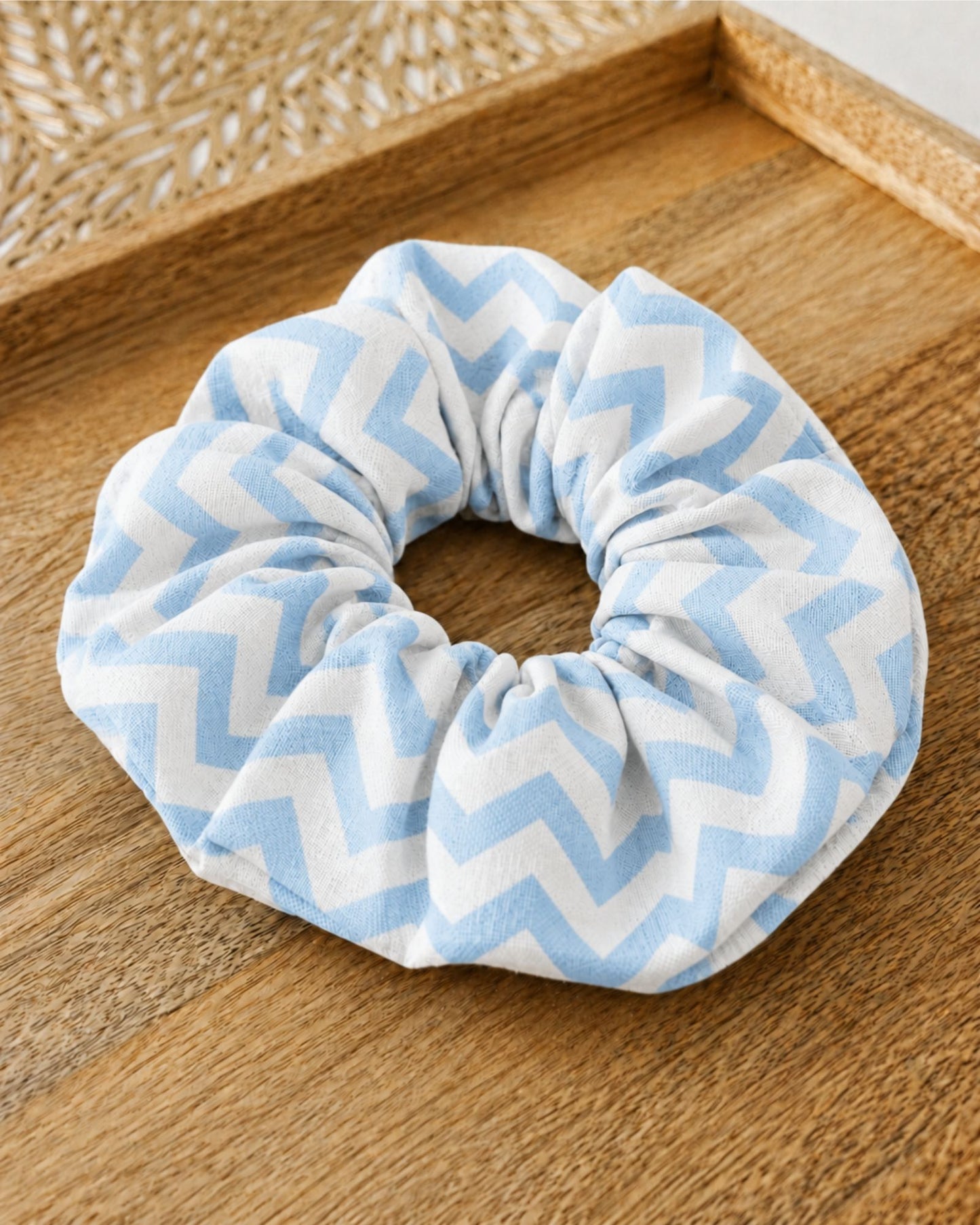 Coletero de tela zigzag azul para coleta o lelvar como pulsera MiDuende