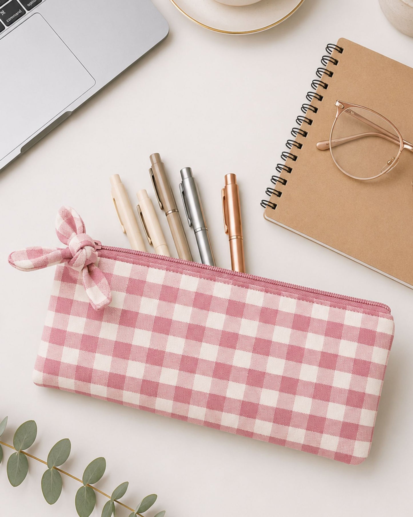 Estuche plano Vichy malva personalizado miduende