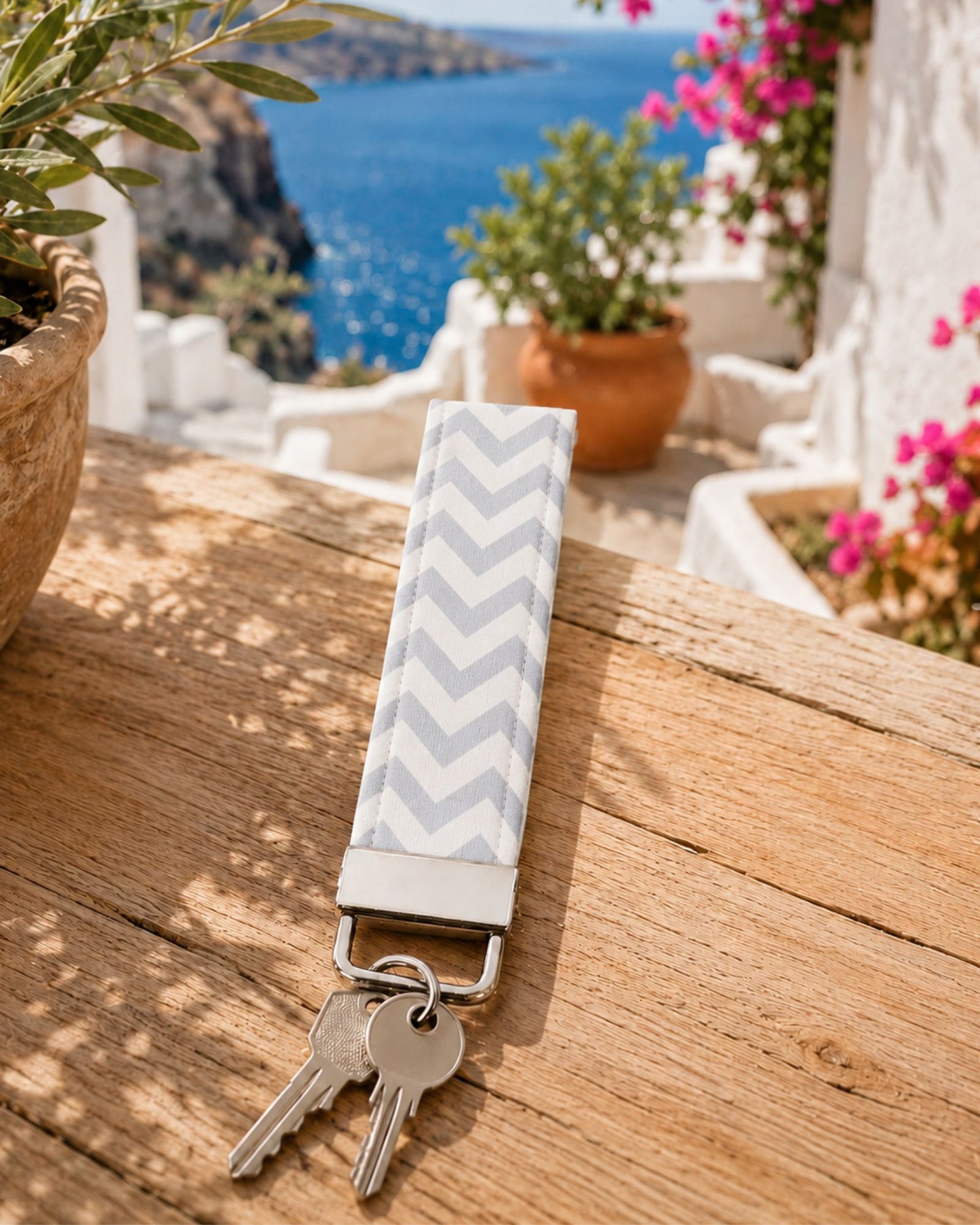 Llavero de teal en loneta zigzag gris, personalizable MiDuende