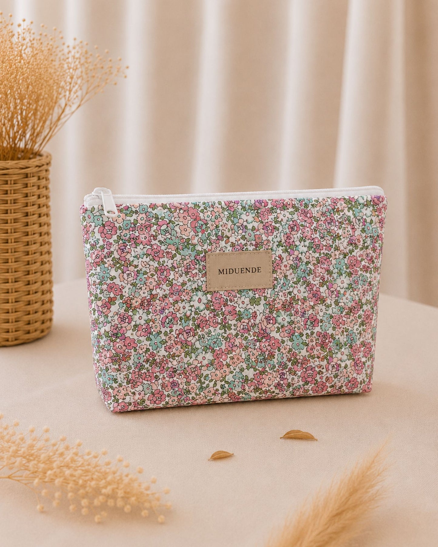 Neceser básico personalizado Floral Rosa de algodón acolchado Miduende 32x24 cm