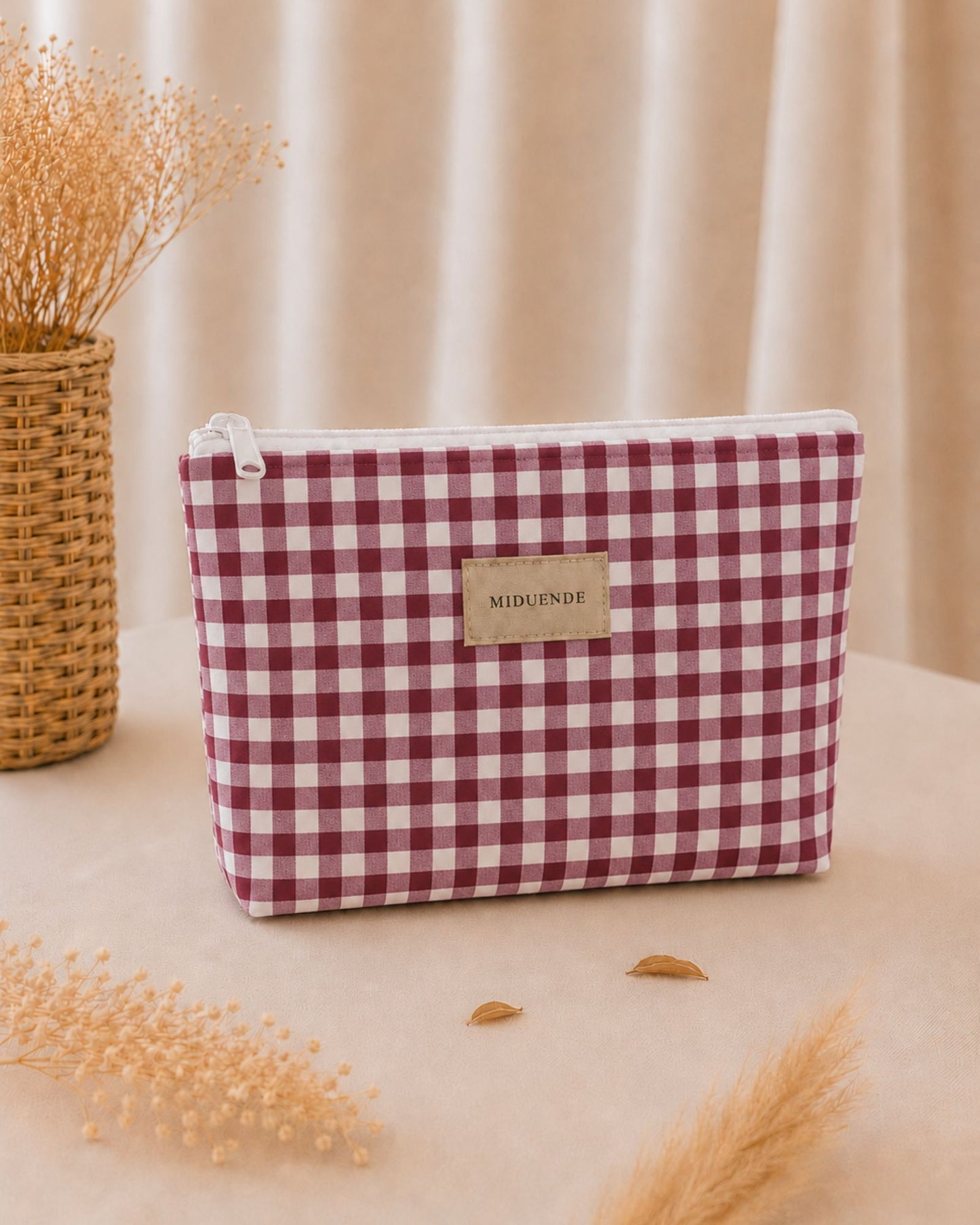 Neceser básico personalizado Vichy burdeos de algodón acolchado Miduende 32x24 cm
