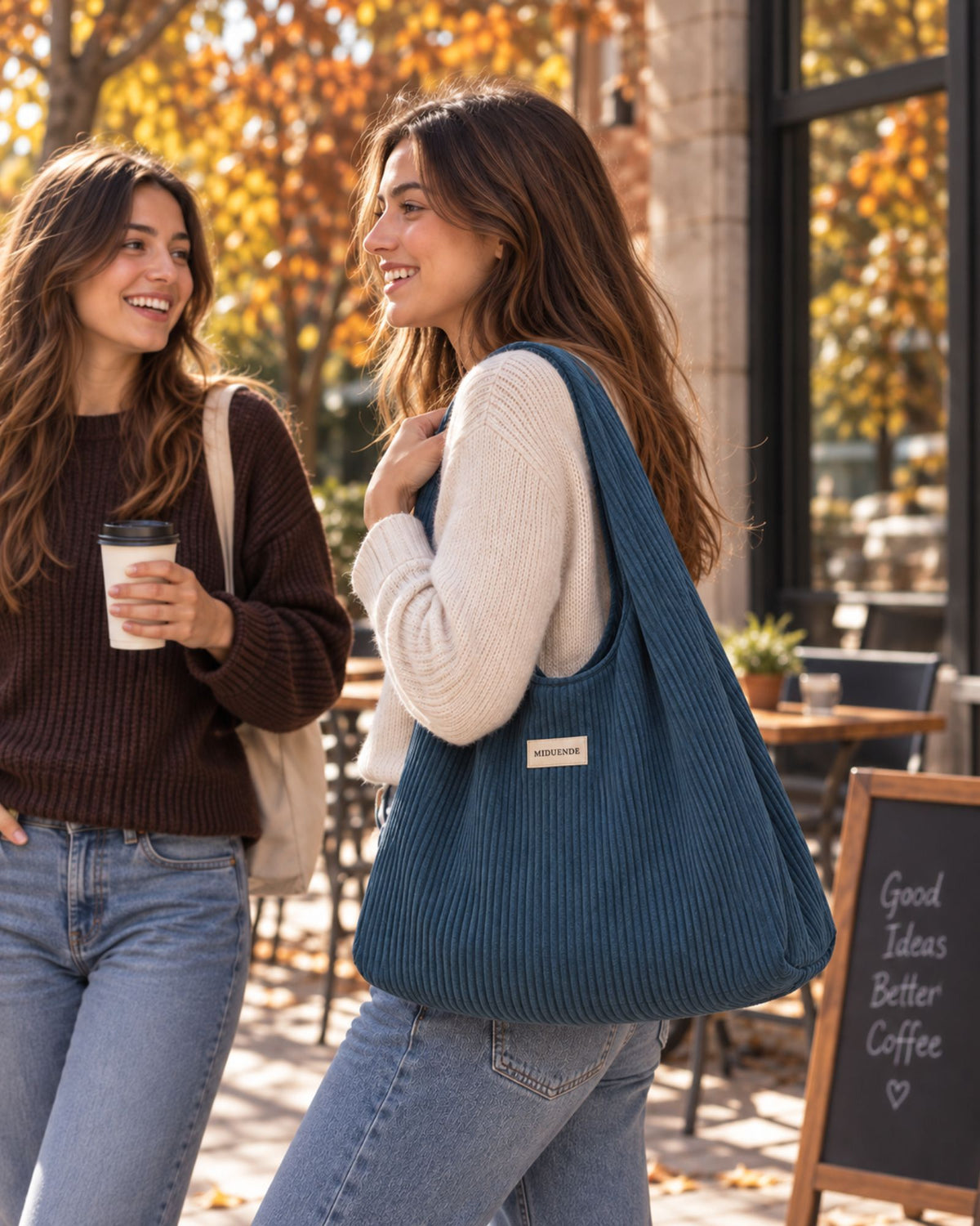Bolso Hobo de pana azul personalizable con nombre o iniciales