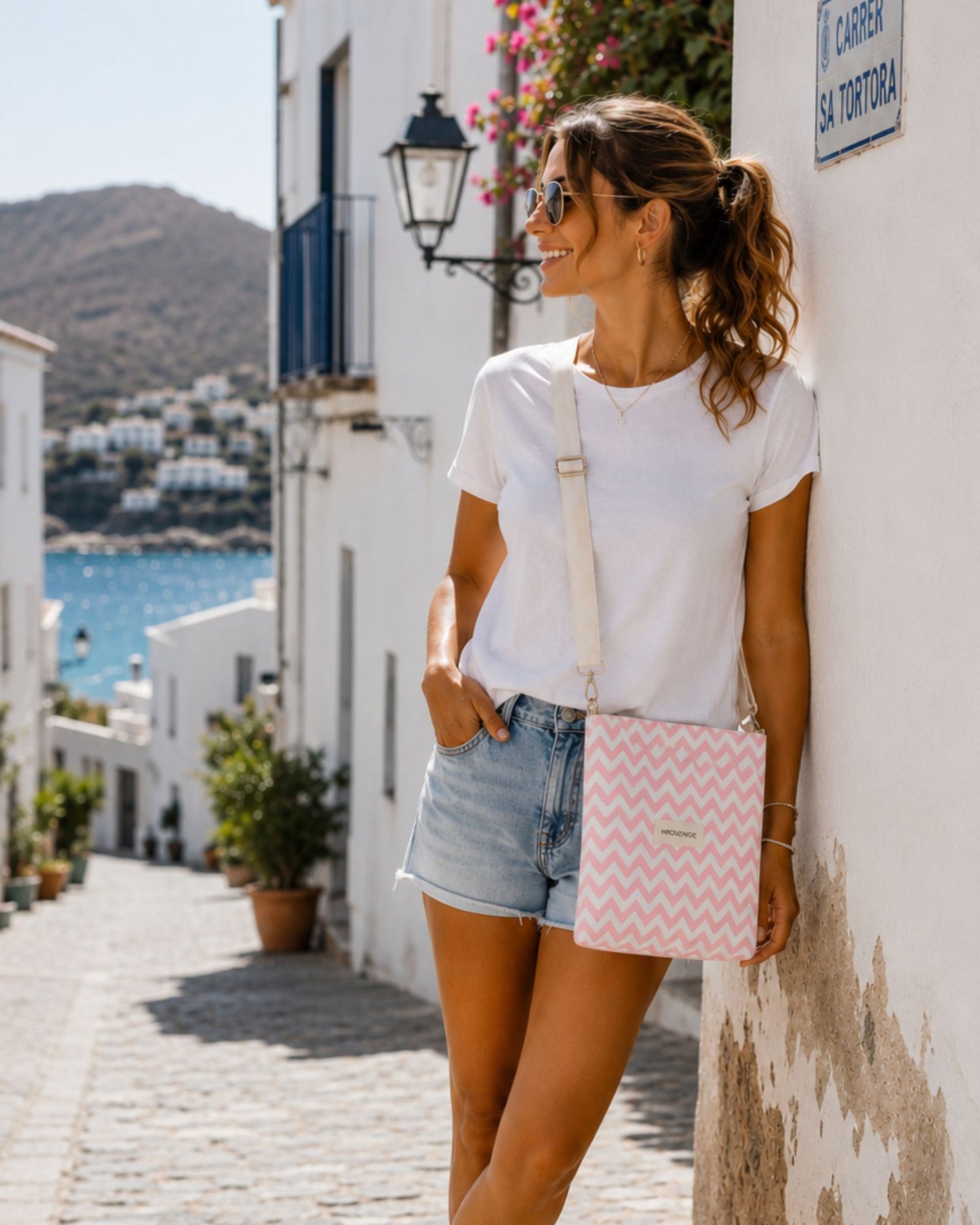 Bolso bandolera de tela zigzag rosa personalizable para mujer miduende