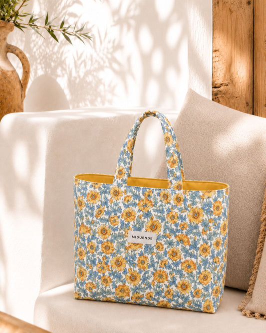 Bolso shopper en tela de algodón rodas amarillo para tu dia a dia de MiDuende