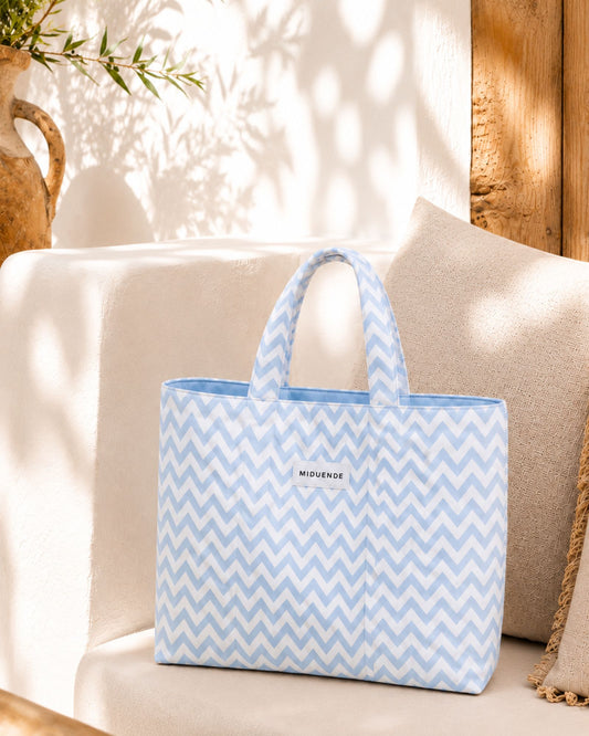 Bolso shopper en loneta de zigzag azul personalizable para mujer de MiDuende