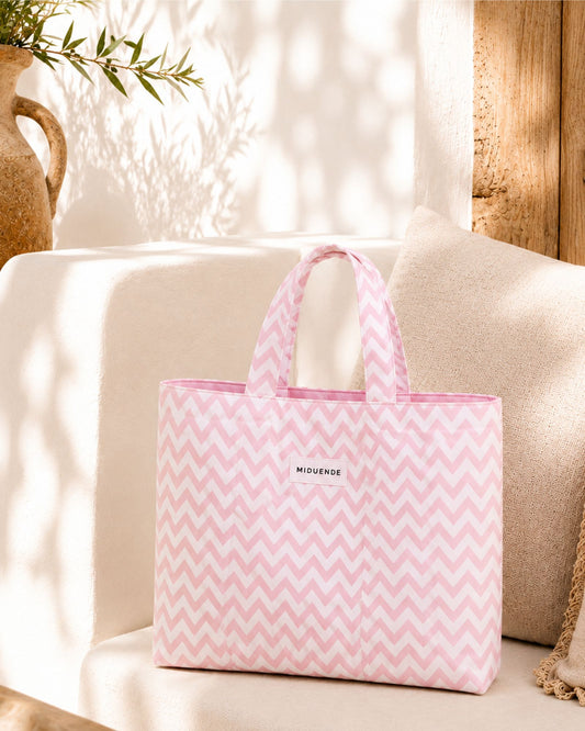 Bolso shopper en loneta de zigzag rosa personalizable para mujer de MiDuende