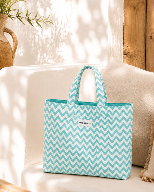 Bolso shopper en loneta de zigzag verde personalizable para mujer de MiDuende