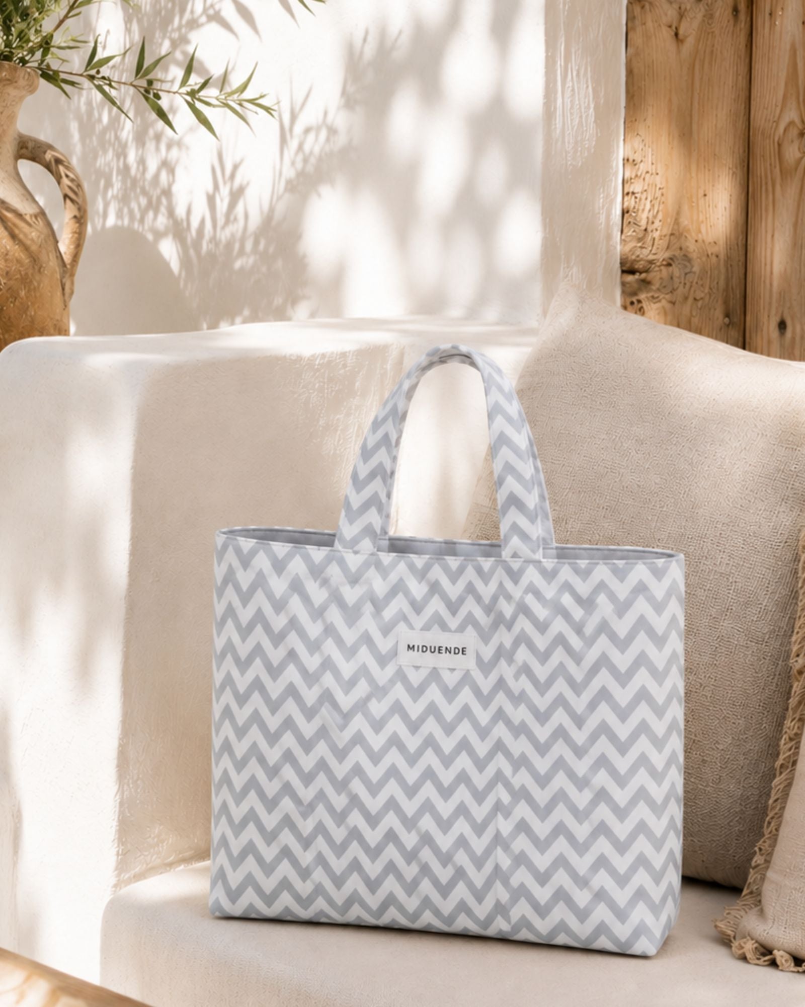 Bolso shopping en loneta de zugzag gris personalizable para mujer de MiDuende