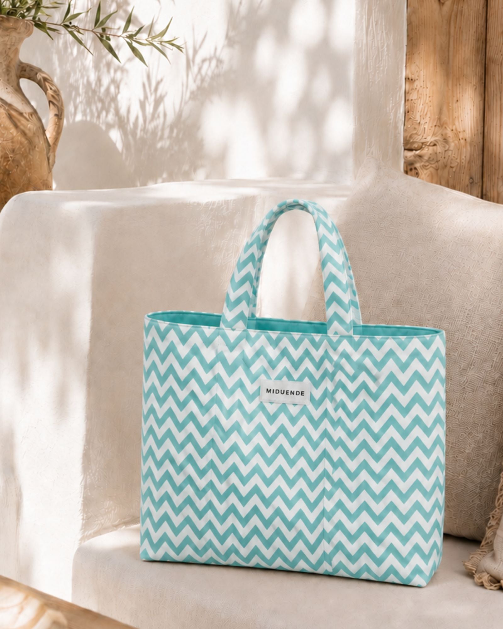 Bolso shopping en tela de loneta zigzag verde personalizable para mujer de MiDuende