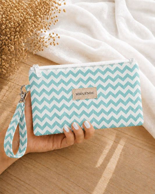 Cartera de mano personalizable en tela de loneta zigzag verde con asa para llevar de la muñeca para mujer Miduende