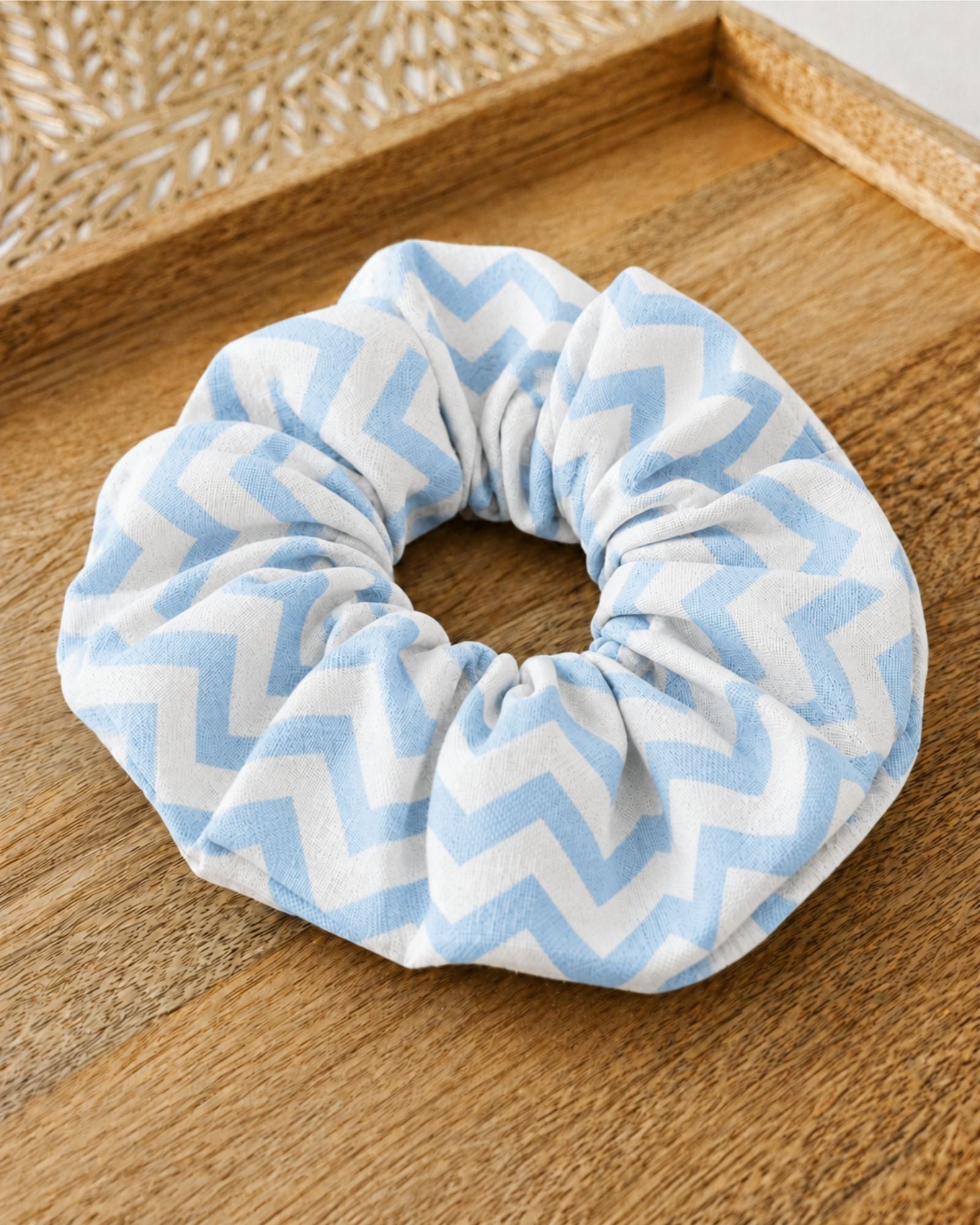 Coletero de tela zigzag azul para coleta o lelvar como pulsera MiDuende