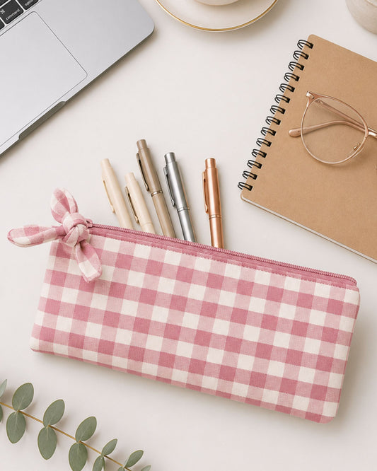 Estuche plano Vichy malva personalizado miduende