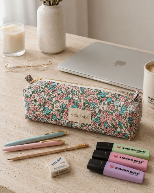 estuche redondo de tela Fooral rosa personalizable, idela para estudiantes y profesoras