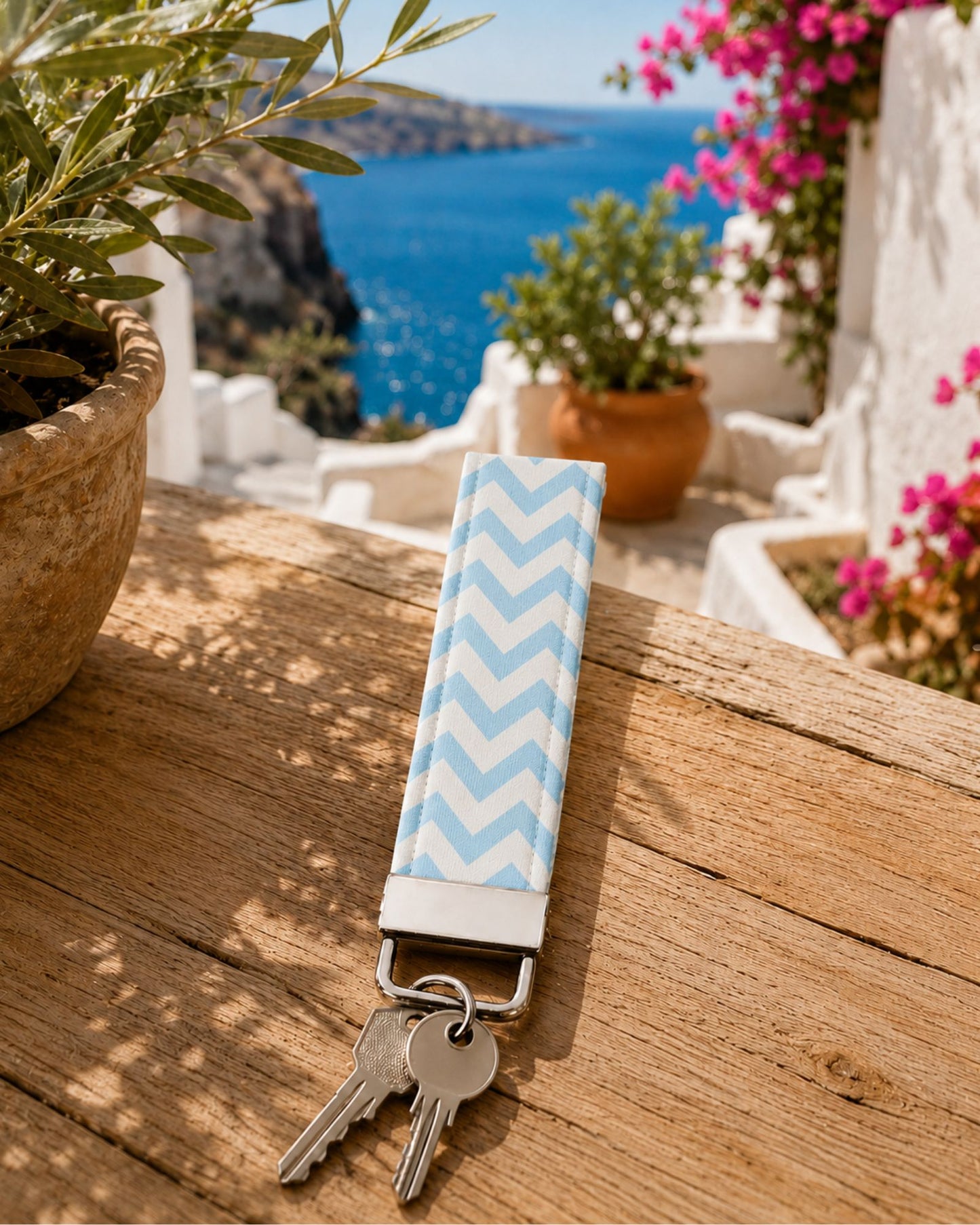 Llavero de teal en loneta zigzag azul, personalizable MiDuende