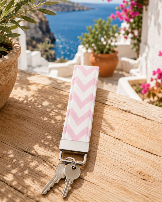 Llavero de teal en loneta zigzag rosa, personalizable MiDuende
