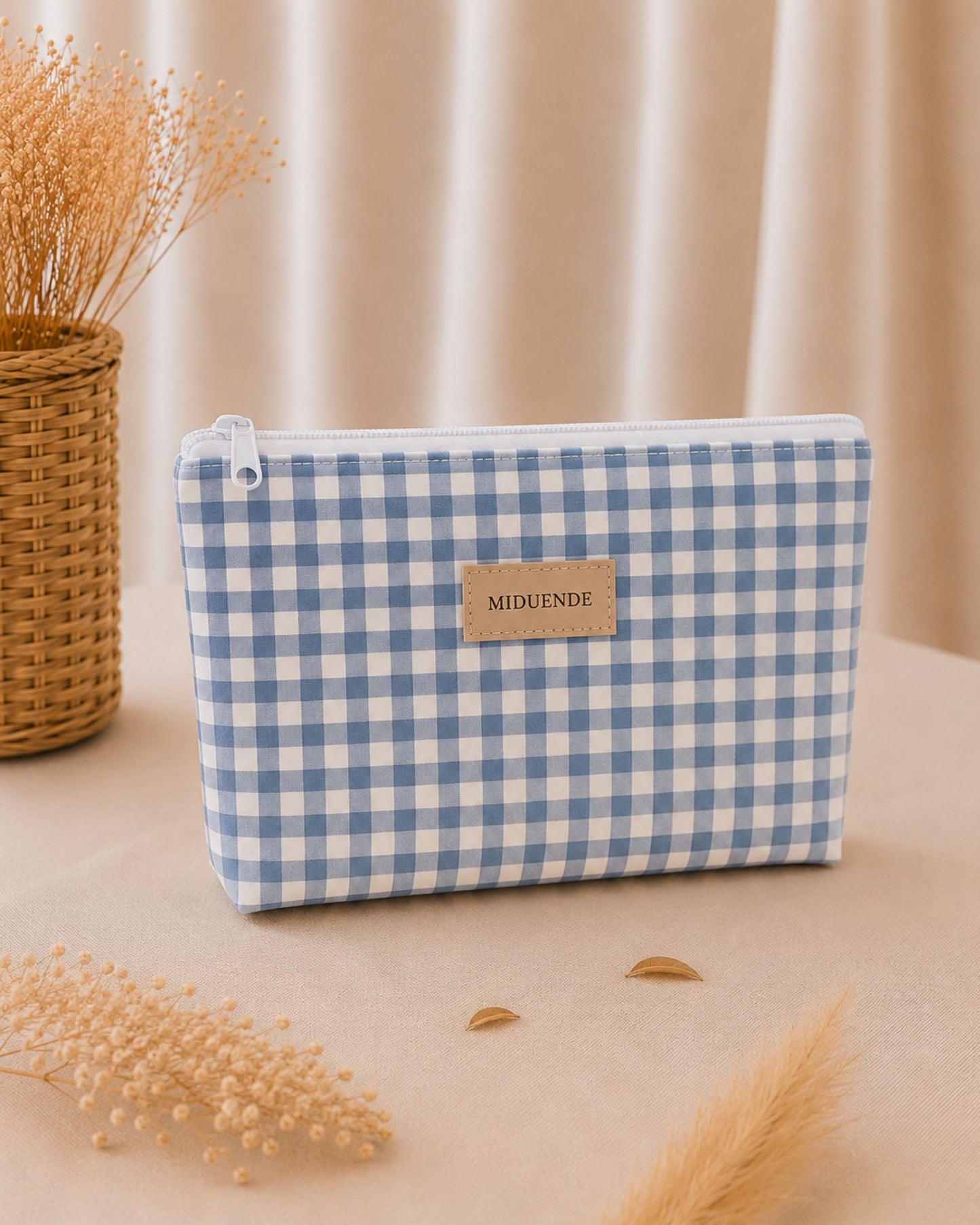 Neceser básico personalizado Vichy azul de algodón acolchado Miduende 32x24 cm