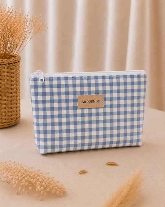 Neceser básico personalizado Vichy azul de algodón acolchado Miduende 32x24 cm