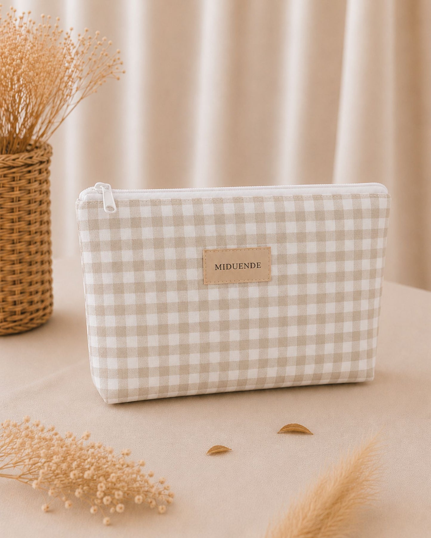 Neceser básico personalizado Vichy beige de algodón acolchado Miduende 32x24 cm