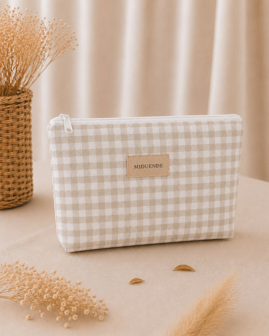 Neceser básico personalizado Vichy beige de algodón acolchado Miduende 32x24 cm