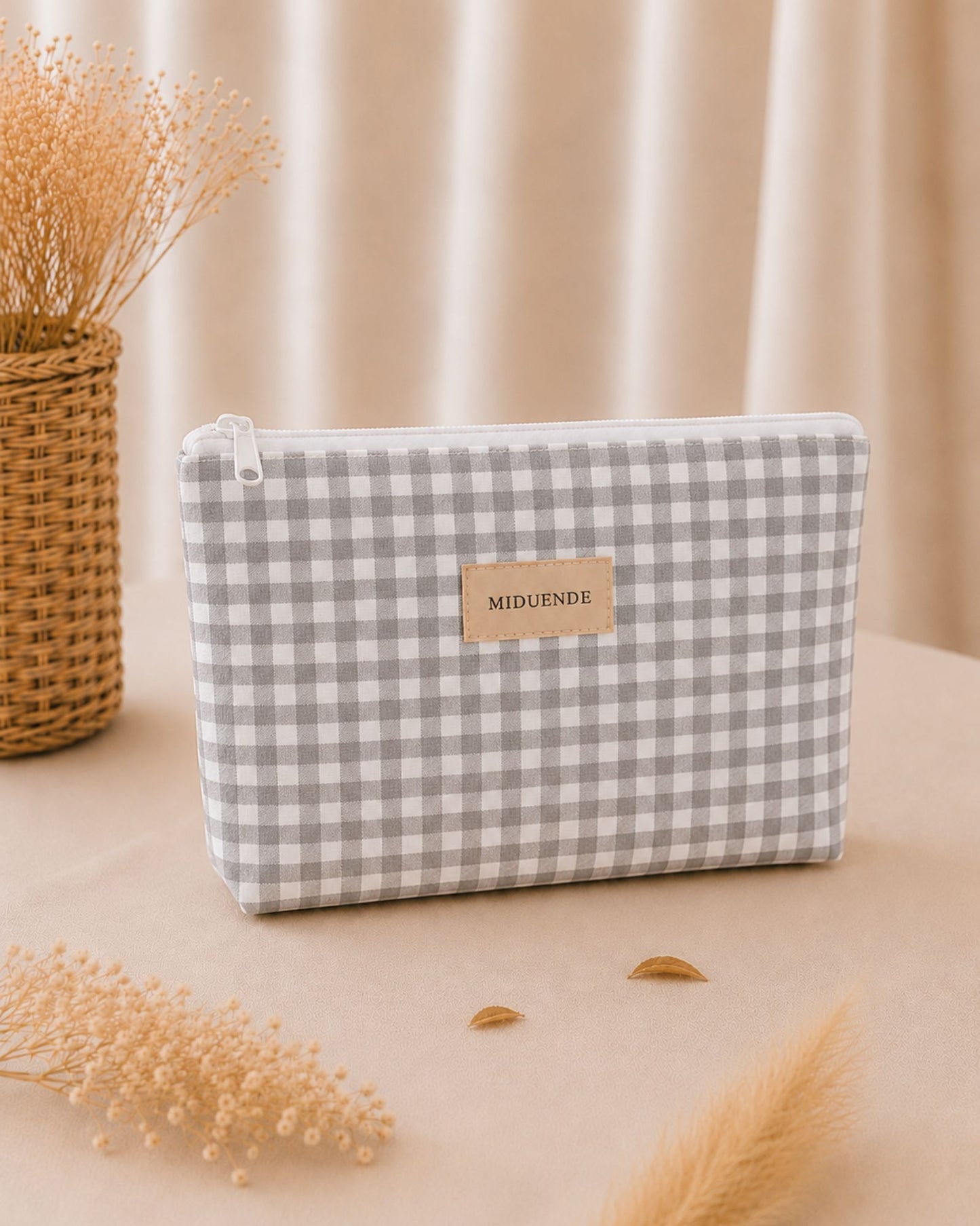 Neceser básico personalizado Vichy gris de algodón acolchado Miduende 32x24 cm
