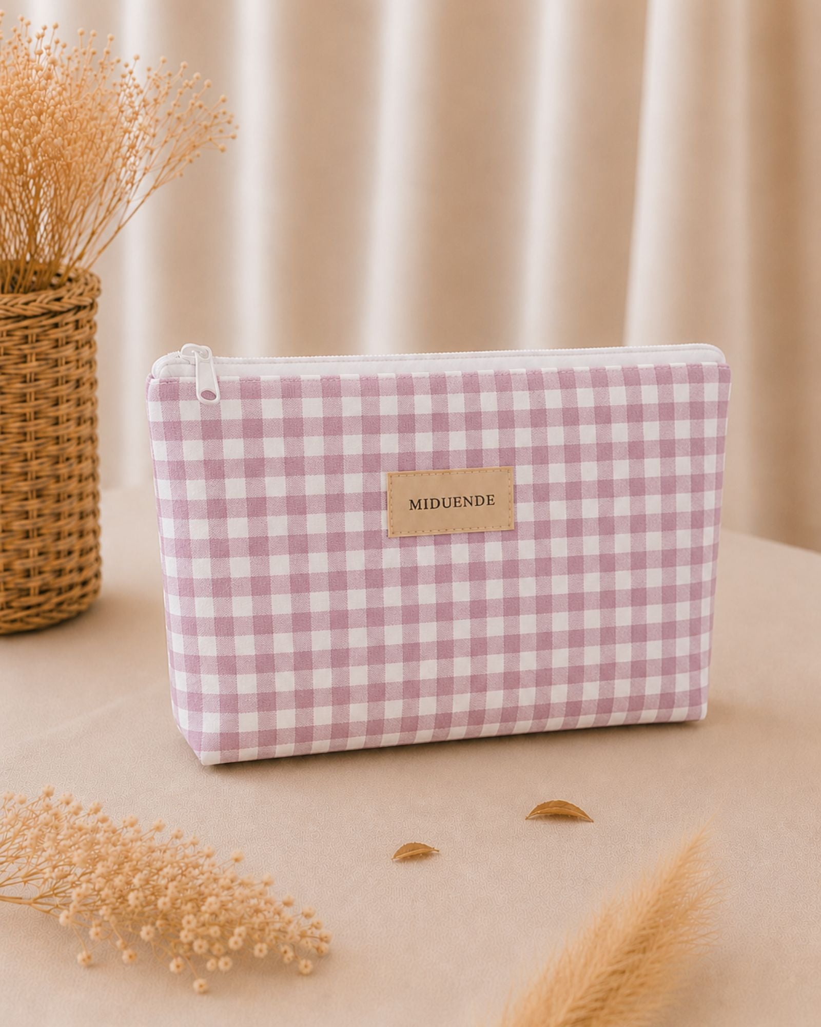 Neceser básico personalizado Vichy malva de algodón acolchado Miduende 32x24 cm