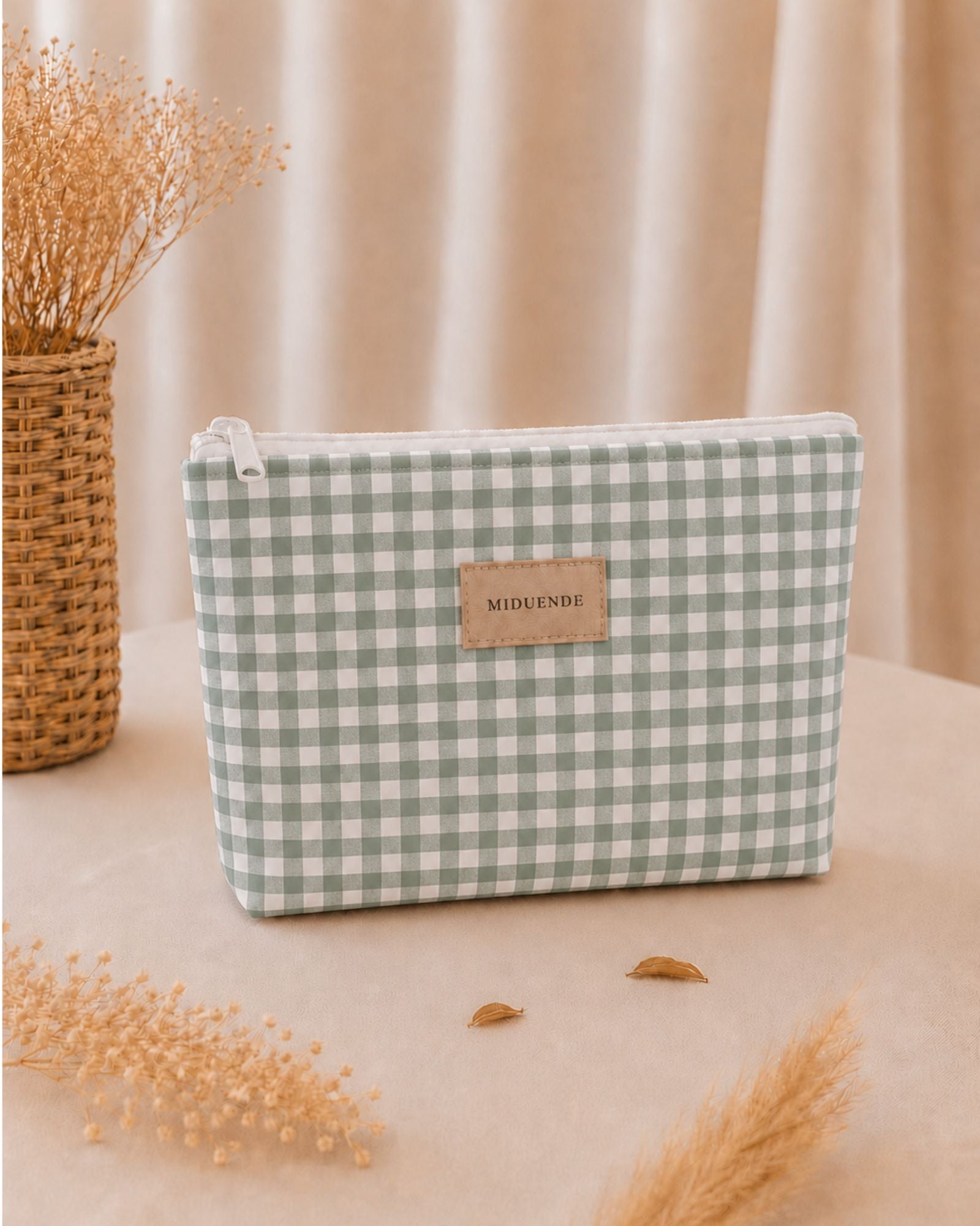 Neceser básico personalizado Vichy verde de algodón acolchado Miduende 32x24 cm