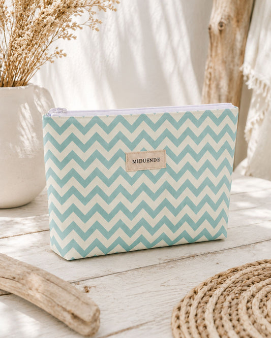 neceser maxi en tela zigzag verde personalizable de Miduende