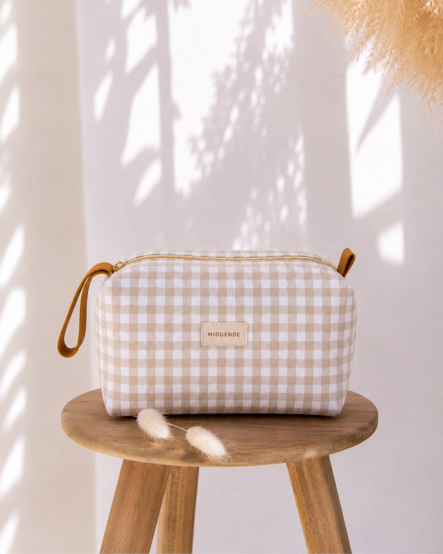 Neceser Traveler Vichy Beige personalizable MiDuende de algodón acolchado