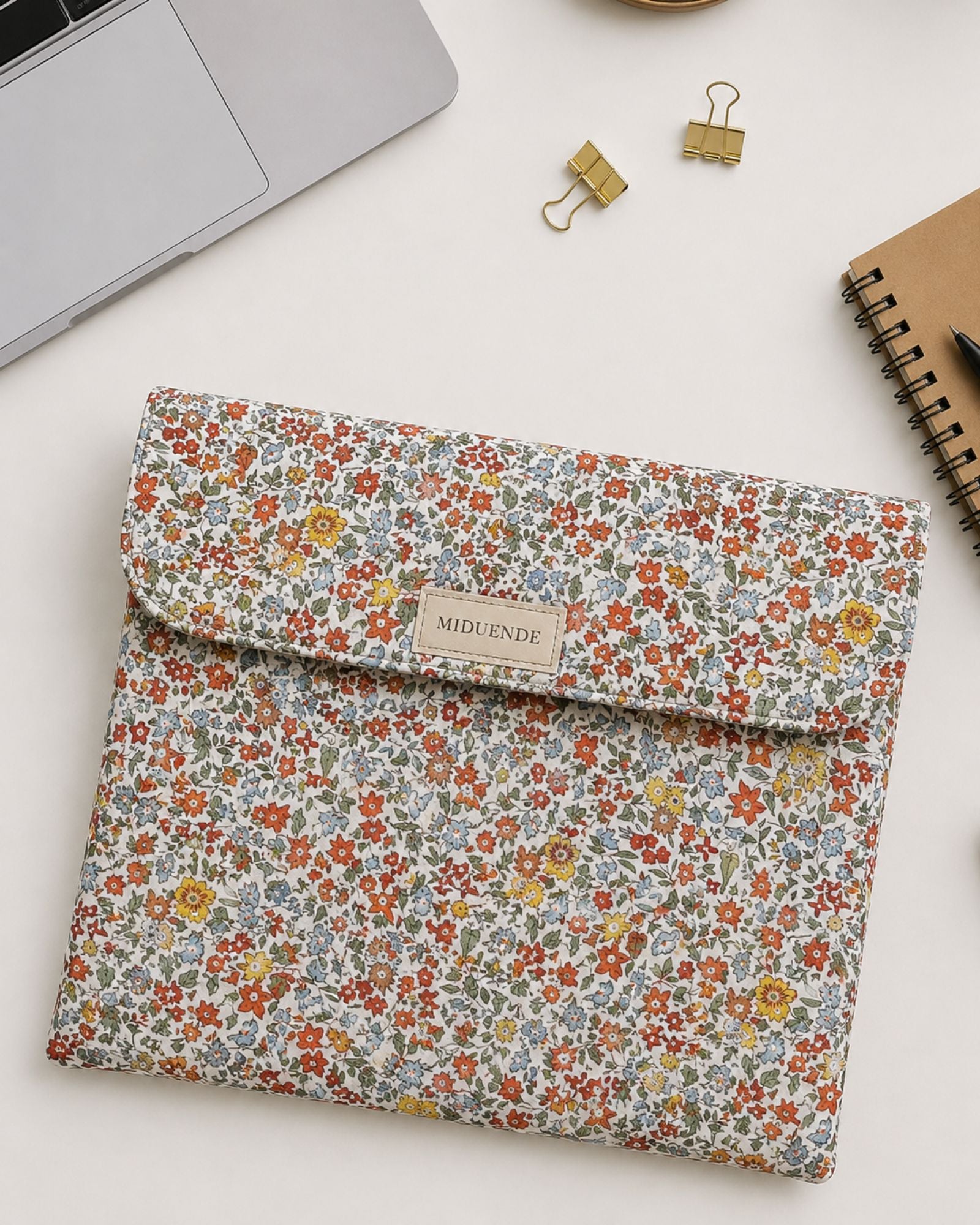 portadocumentos-floral-marron-miduende
