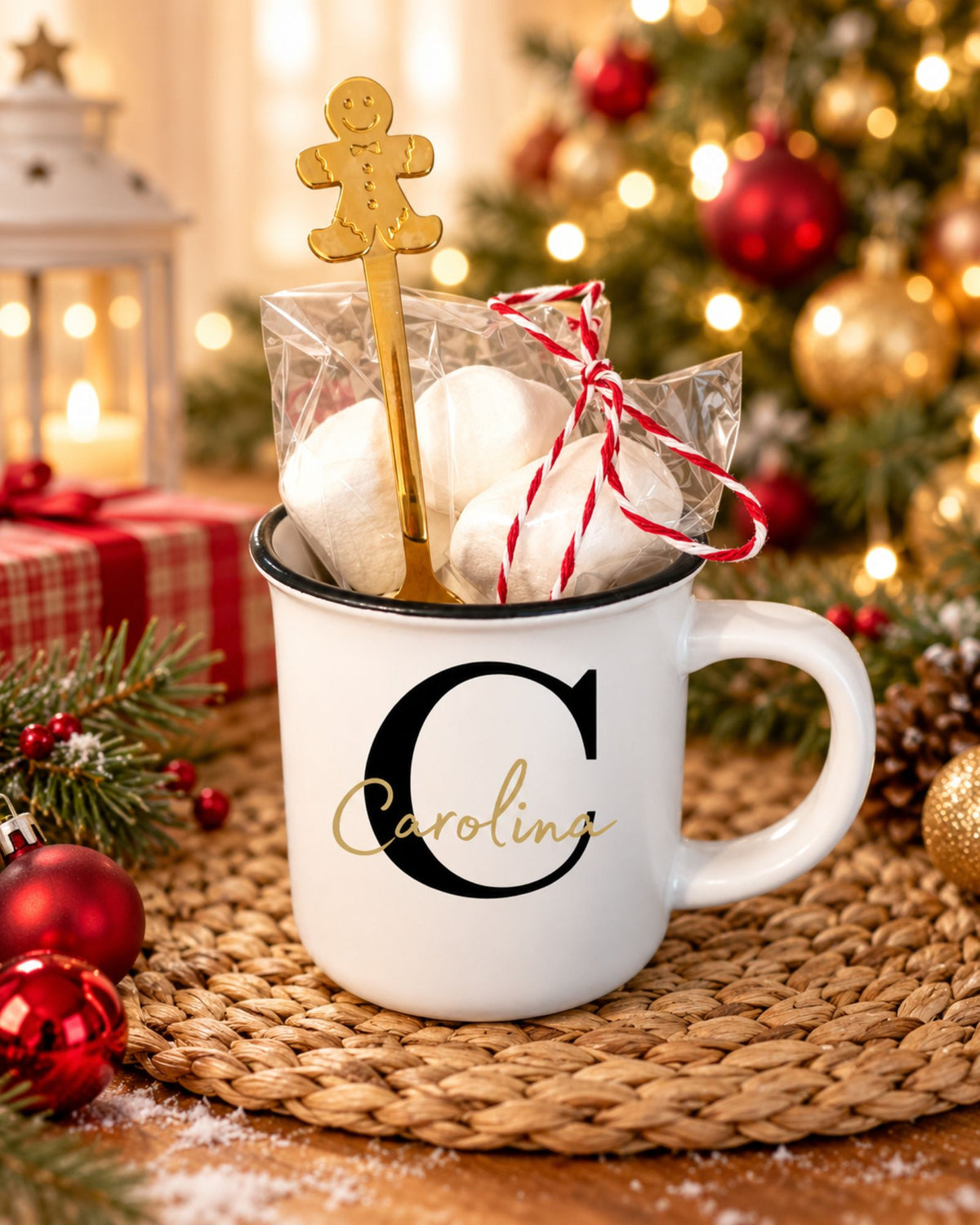 Taza personalizada con inicial elegante, regalos de navidad