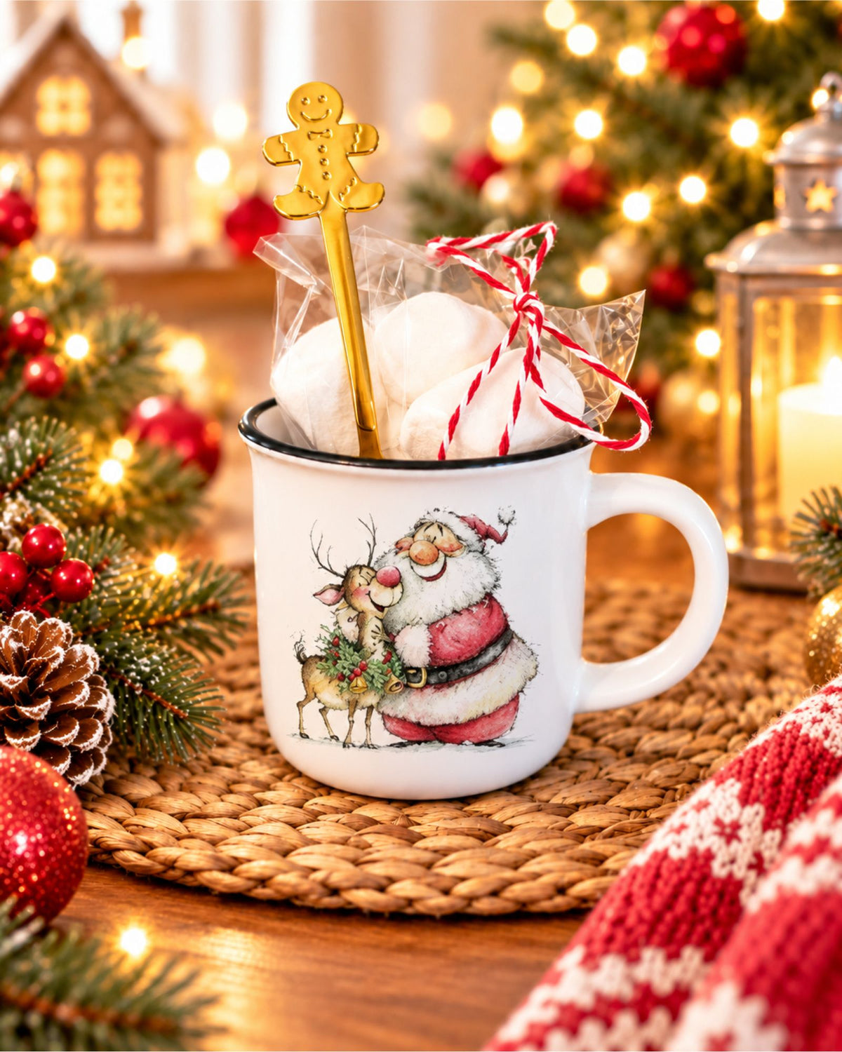 Taza de porcelana con decoración de Papá Noel personalizable de Miduende