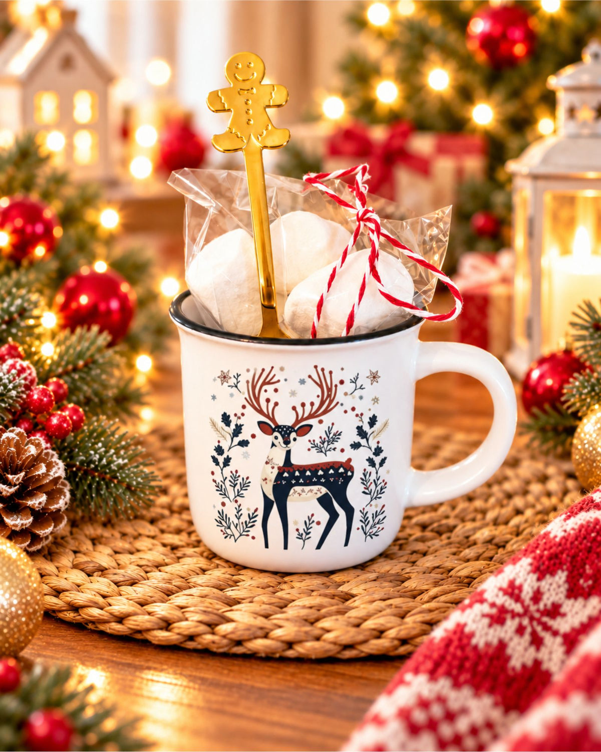 Taza de Navidad  reno nórdico personalizable con nombre MiDuende