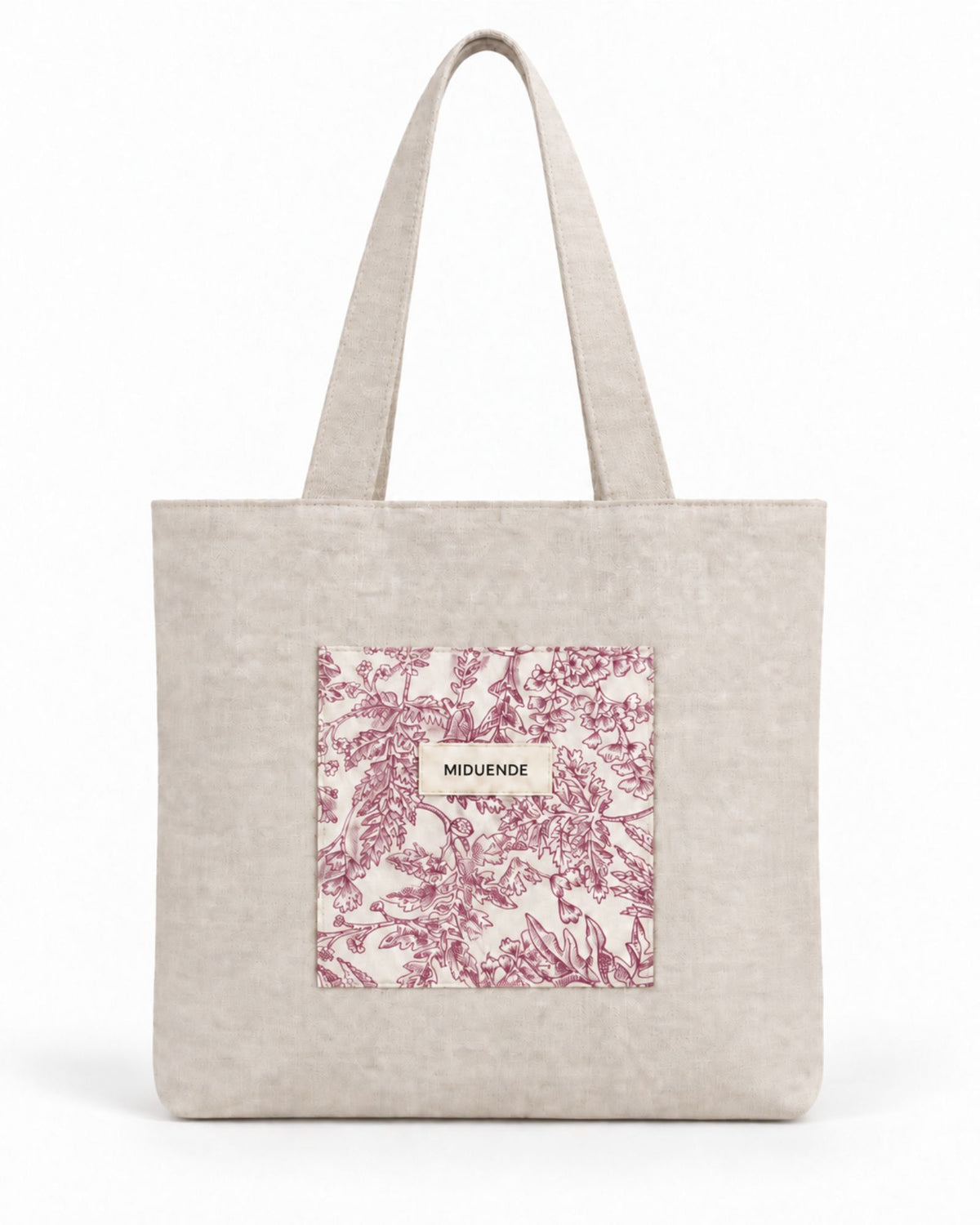 bolso totebag de lino con amplio bolsillo exterior acolchada en Jara grosella