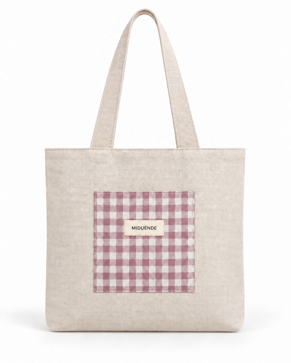 Bolso tote de lino con bolsillo exterior en vichy malva