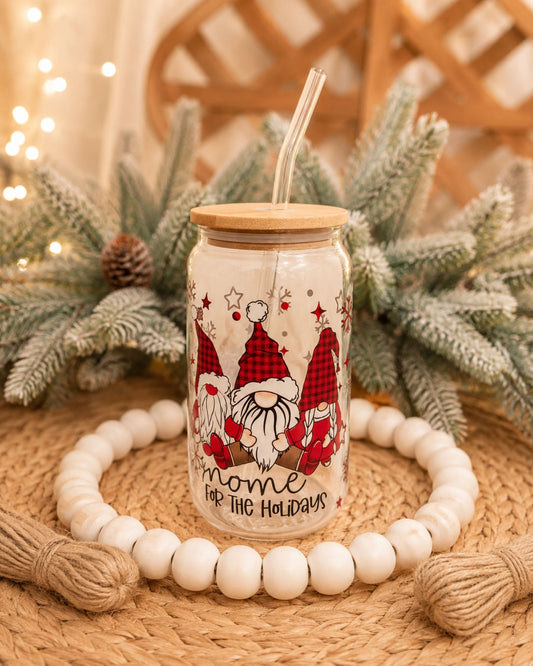 Vaso de cristyal con pajita y tapa de bambú, el regalo perfecto apra navidad
